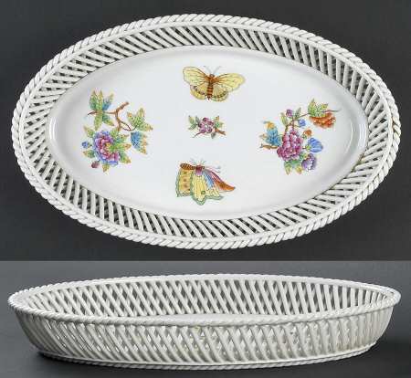 Queen Victoria (Green Border) 10" Oval Open Weave Basket
