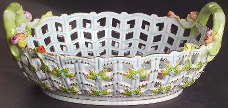 Queen Victoria (Green Border) 10" Oval Open Weave Basket by Herend