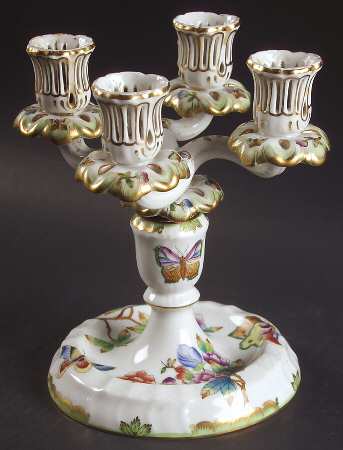 Queen Victoria (Green Border) Four Light Candlestick