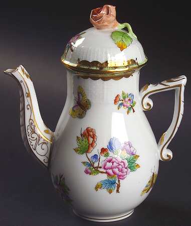 Queen Victoria (Green Border) Coffee Pot & Lid-Small