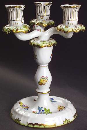Queen Victoria (Green Border) 9" Three Light Candlestick (Uses a Candle Arm)