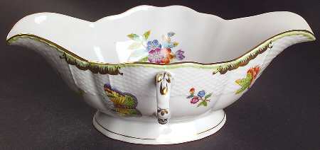 Queen Victoria (Green Border) Open Sauce Boat