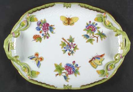 Queen Victoria (Green Border) 10" Oval Handled Tray