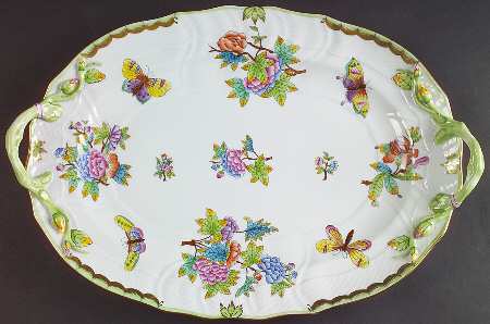 Queen Victoria (Green Border) 15" Oval Handled Platter