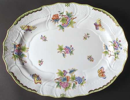 Queen Victoria (Green Border) 17" Oval Serving Platter