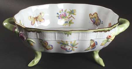 Queen Victoria (Green Border) 10" Oval 4-Toed Bowl