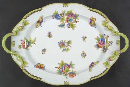 Queen Victoria (Green Border) 18" Oval Handled Platter