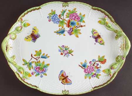 Queen Victoria (Green Border) 12" Oval Handled Tray