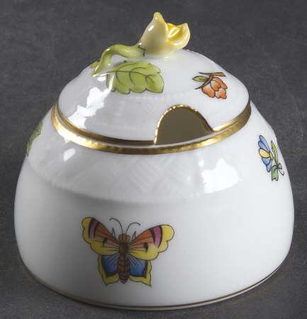 Queen Victoria (Green Border) Honey Pot with Lid