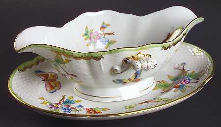 Queen Victoria (Green Border) Open Sauce Boat & Underplate