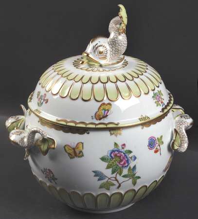Queen Victoria (Green Border) 4 Qt Dolphin Tureen & Lid