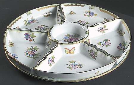 Queen Victoria (Green Border) 7-Piece Hors d'Oeuvres Set