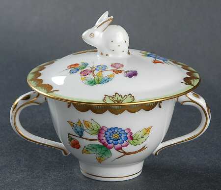 Queen Victoria (Green Border) Individual Sugar Bowl & Lid