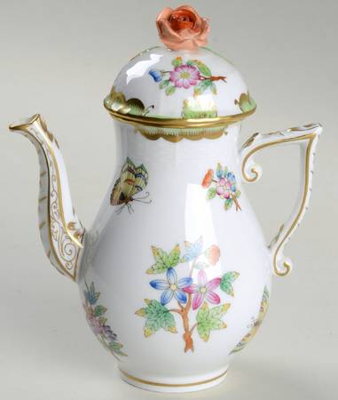 Queen Victoria (Green Border) Individual Coffee Pot & Lid