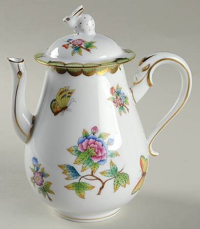 Queen Victoria (Green Border) Individual Coffee Pot & Lid
