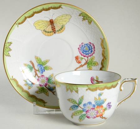Queen Victoria (Green Border) Mocha Cup & Saucer Set