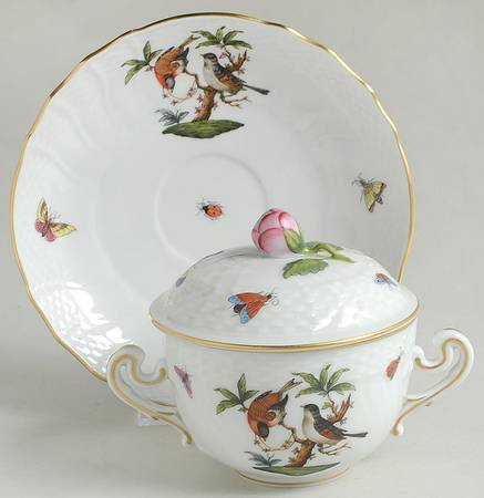 Rothschild Bird (RO) Cream Soup & Saucer Set with Lid