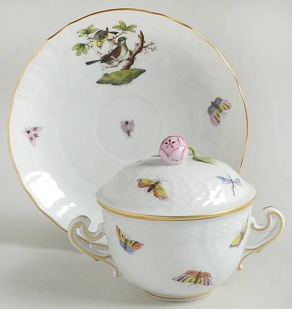 Rothschild Bird (RO) Cream Soup Bowl & Saucer Set with Lid