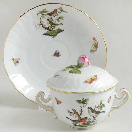 Rothschild Bird (RO) Cream Soup Bowl & Saucer Set with Lid