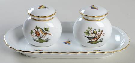 Rothschild Bird (RO) Ink Well Set (2 Oval Ink Wells & Underplates)