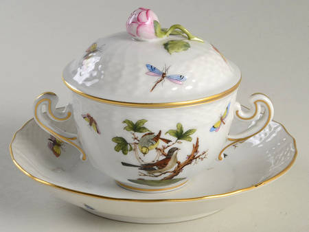 Rothschild Bird (RO) Cream Soup Bowl & Saucer Set with Lid