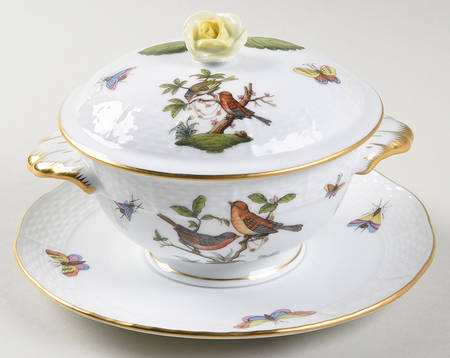 Rothschild Bird (RO) Cream Soup Bowl & Saucer Set with LId