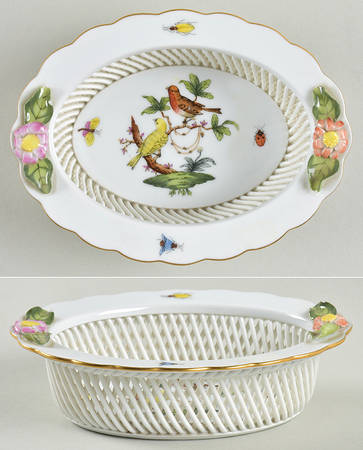Rothschild Bird (RO) 5" Oval Open Weave Basket by Herend