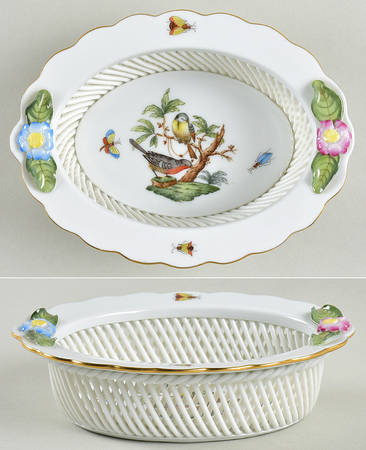 Rothschild Bird (RO) 5" Oval Open Weave Basket by Herend