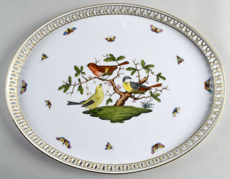 Rothschild Bird (RO) 16" Oval Pierced Tray by Herend