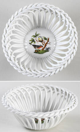 Rothschild Bird (RO) 4" Round Open Weave Basket by Herend