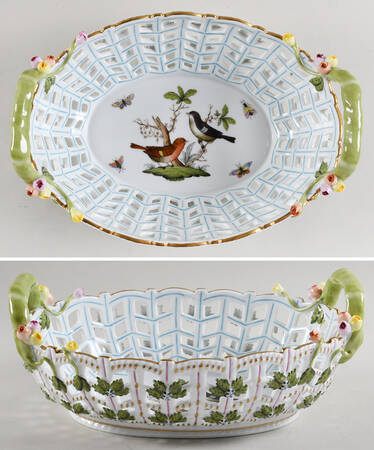 Rothschild Bird (RO) 10" Oval Open Weave Basket by Herend