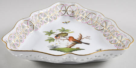 Rothschild Bird (RO) Large Pierced Triangular Dish by Herend
