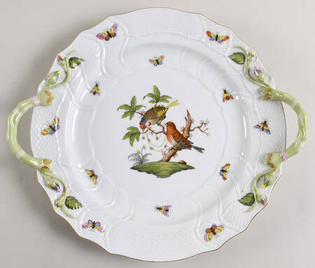 Rothschild Bird (RO) 14" Handled Chop Plate (Round Platter) by Herend
