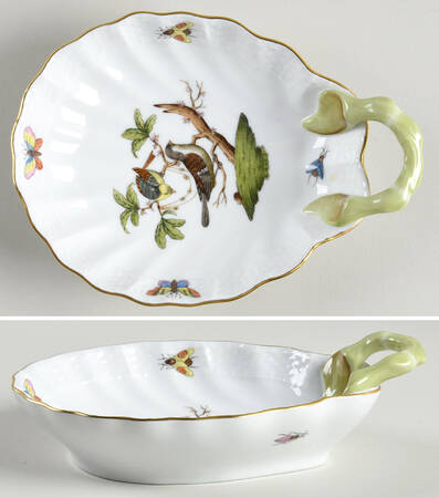 Rothschild Bird (RO) 6" Handled Shell Shaped Dish by Herend