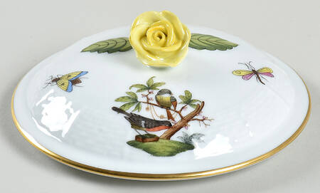 Rothschild Bird (RO) Lid w/Yellow Rose Finial for Cream Soup Bowl