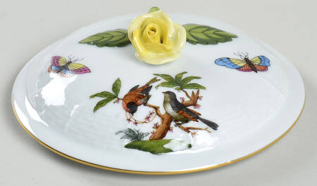 Rothschild Bird (RO) Lid w/Yellow Rose Finial for Cream Soup Bowl