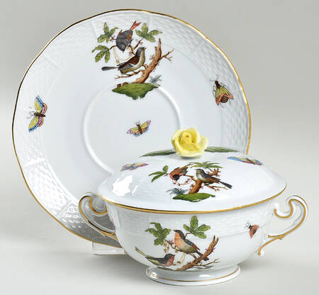 Rothschild Bird (RO) Cream Soup Bowl & Saucer Set with Lid