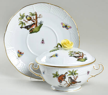 Rothschild Bird (RO) Cream Soup Bowl & Saucer Set with Lid