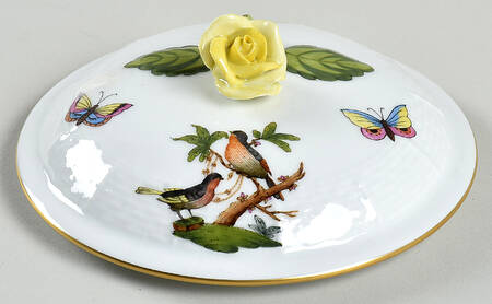 Rothschild Bird (RO) Lid w/Yellow Rose Finial for Cream Soup Bowl