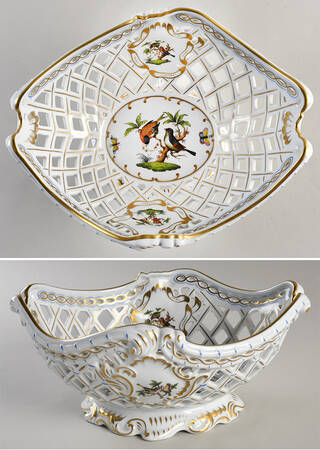 Rothschild Bird (RO) 10" Oval Openwork Basket by Herend