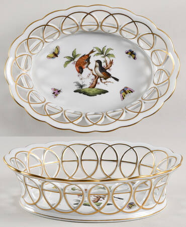 Rothschild Bird (RO) 8" Oval Open Weave Basket by Herend