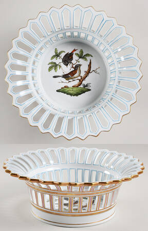 Rothschild Bird (RO) 9" Round Open Weave Basket by Herend