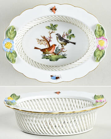 Rothschild Bird (RO) 5" Oval Open Weave Basket by Herend