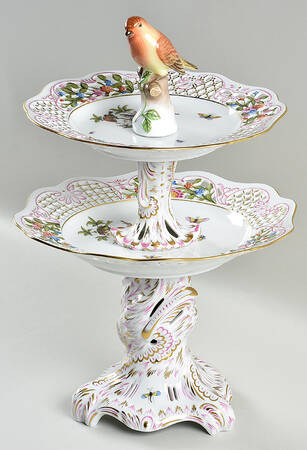 Rothschild Bird (RO) 5 Piece 2 Tier Server w/Bird Finial