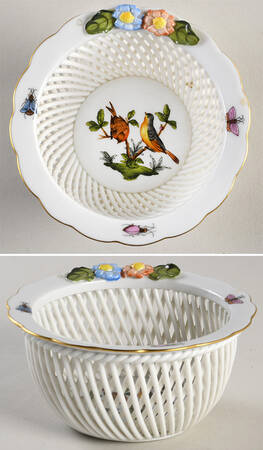 Rothschild Bird (RO) 4" Small Round Open Weave Basket by Herend