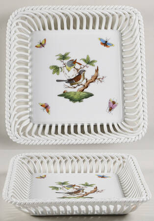 Rothschild Bird (RO) 7" Square Open Weave Basket by Herend