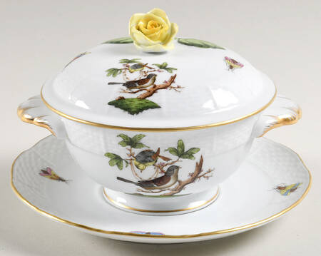 Rothschild Bird (RO) Cream Soup Bowl & Saucer Set with LId