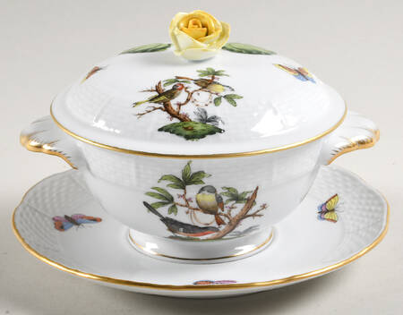 Rothschild Bird (RO) Cream Soup Bowl & Saucer Set with LId