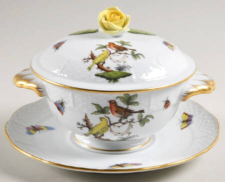 Rothschild Bird (RO) Cream Soup Bowl & Saucer Set with LId