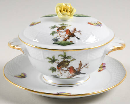 Rothschild Bird (RO) Cream Soup & Saucer Set with Lid